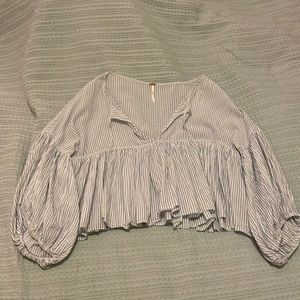 Light blue and white striped long sleeve blouse